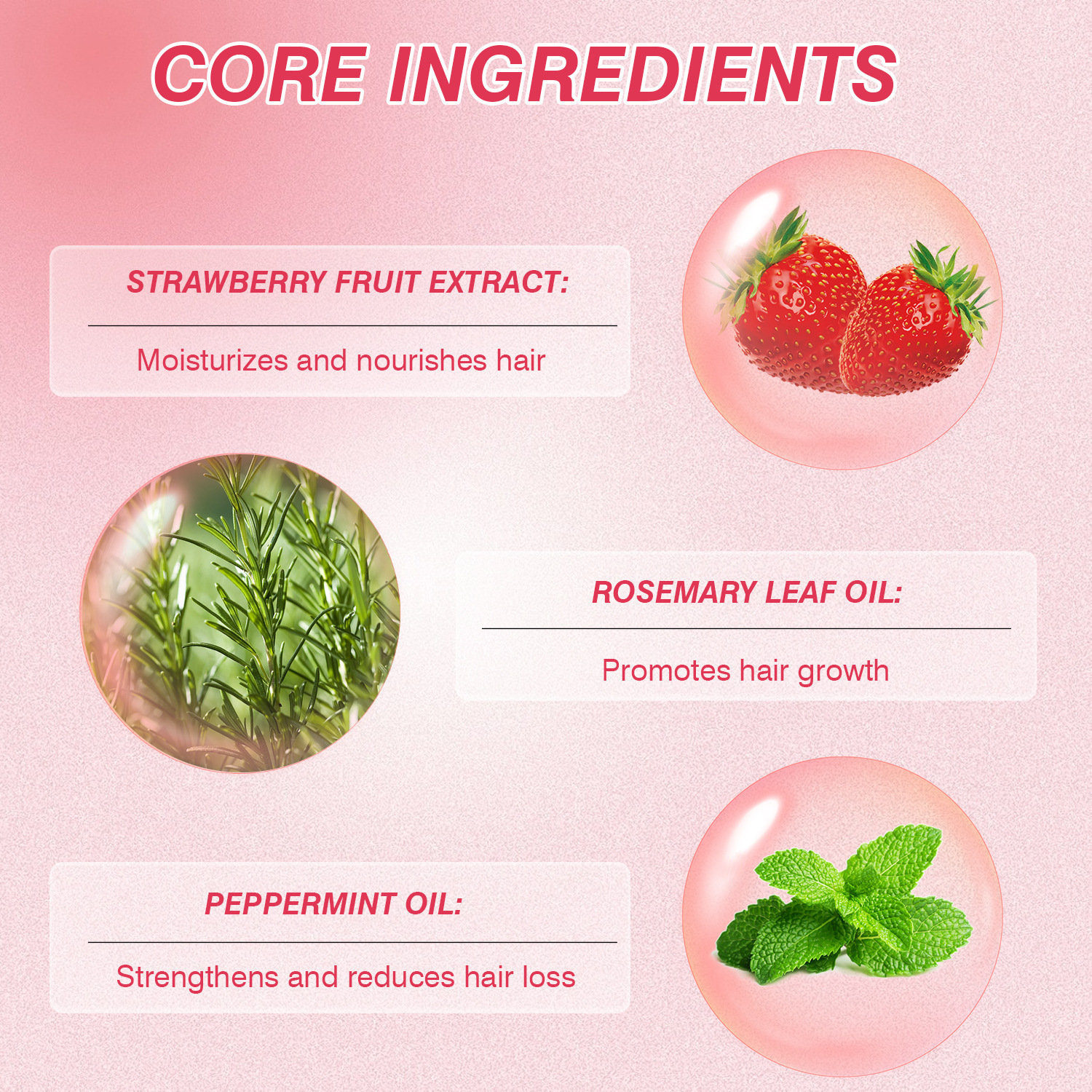 Strawberry Mint Hair Growth Oil Volumizing Strengthening Scalp Soothing Moisturizing For Shine And Smoothness 30ml