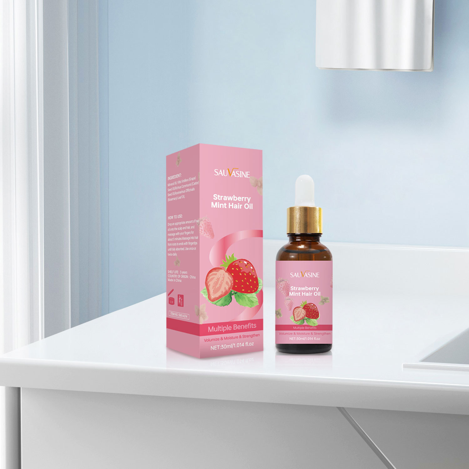 Strawberry Mint Hair Growth Oil Volumizing Strengthening Scalp Soothing Moisturizing For Shine And Smoothness 30ml