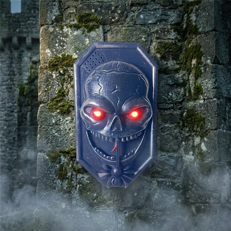 (B) Halloween Led Electronic Doorbell Creative Escape Room Prank Skull Doorbell Pendant