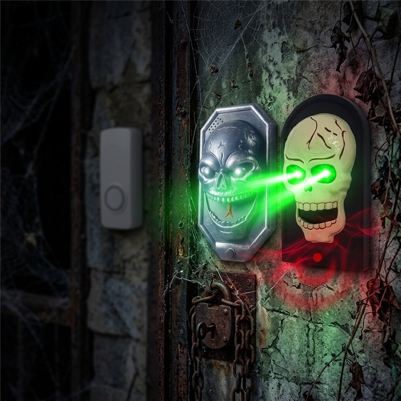 (B) Halloween Led Electronic Doorbell Creative Escape Room Prank Skull Doorbell Pendant