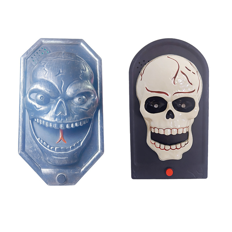 (B) Halloween Led Electronic Doorbell Creative Escape Room Prank Skull Doorbell Pendant