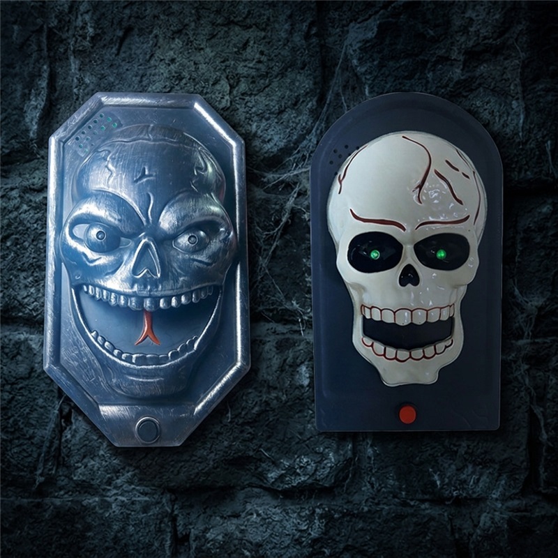 (B) Halloween Led Electronic Doorbell Creative Escape Room Prank Skull Doorbell Pendant
