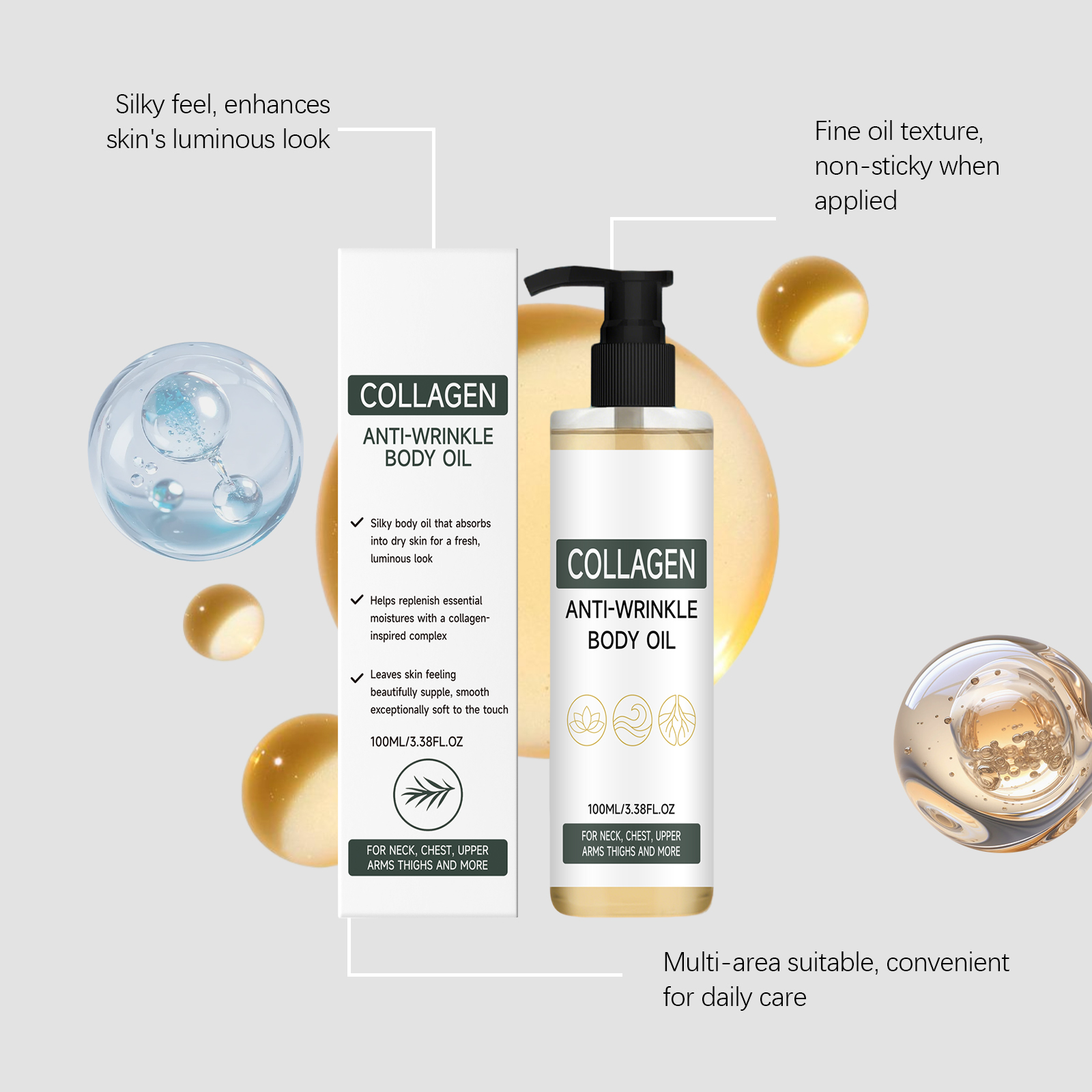 Collagen Body Oil Hydrating Moisturizing Soft Delicate Gentle Care Daily Use Body Skin Essential Oil