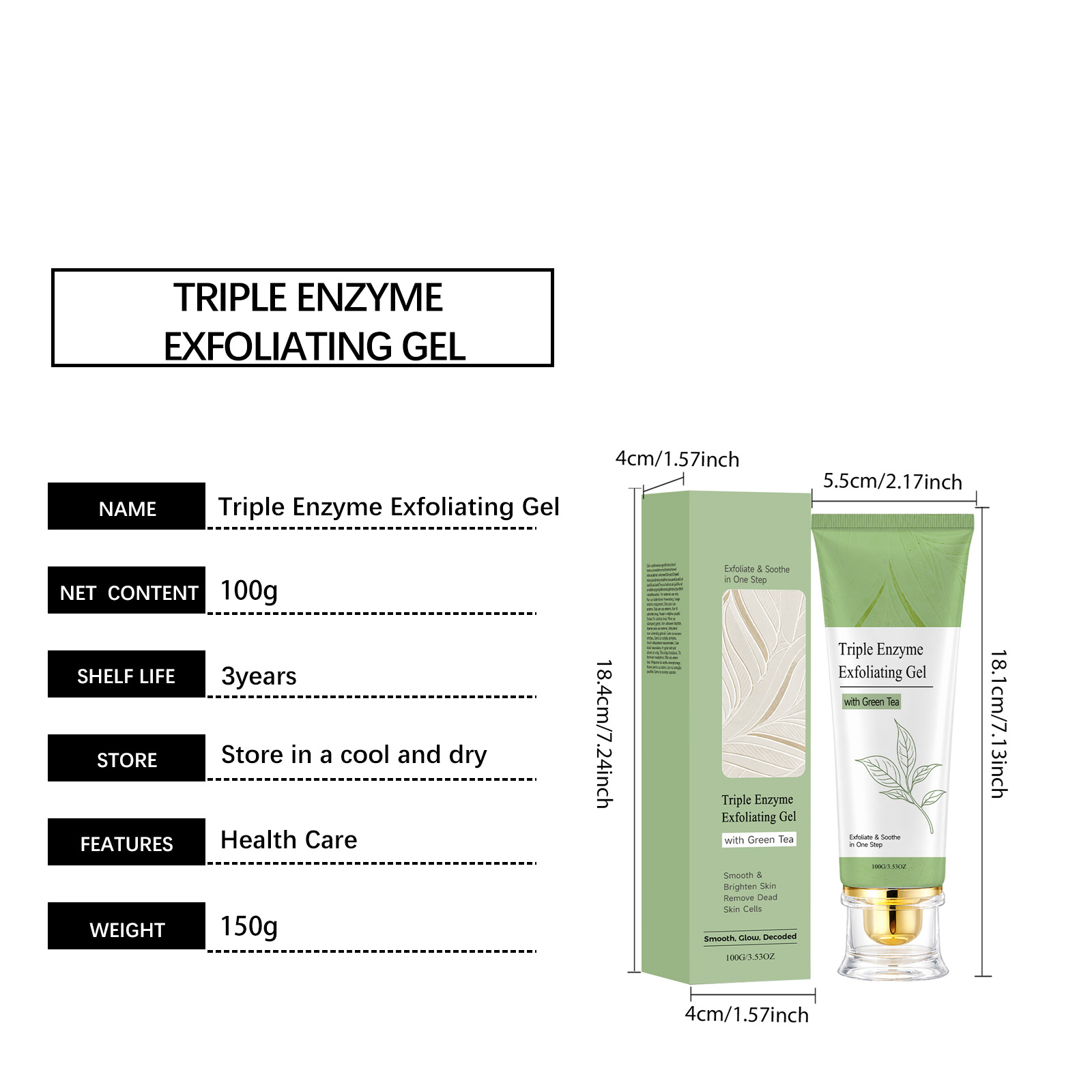 Green Tea Exfoliating Resurfacing Gel Mild Cleansing Hydrating Soft Delicate Smooth Brightening Facial Skin Care