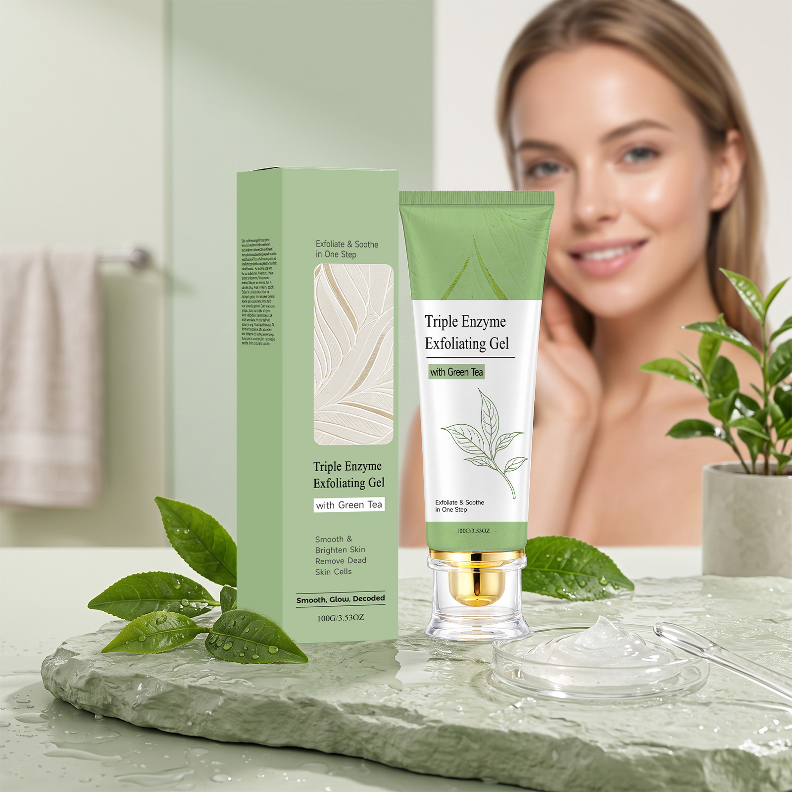 Green Tea Exfoliating Resurfacing Gel Mild Cleansing Hydrating Soft Delicate Smooth Brightening Facial Skin Care