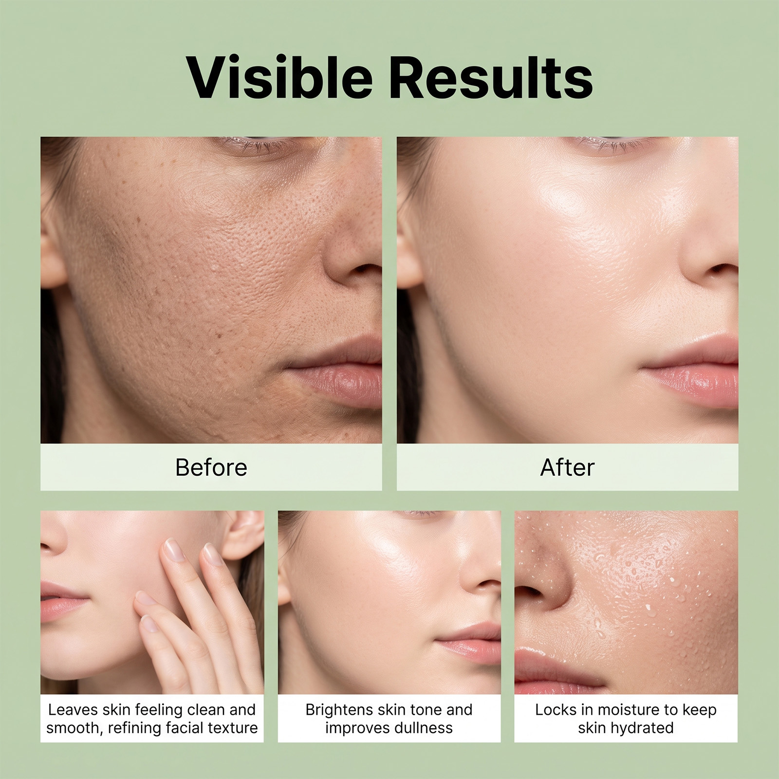 Green Tea Exfoliating Resurfacing Gel Mild Cleansing Hydrating Soft Delicate Smooth Brightening Facial Skin Care