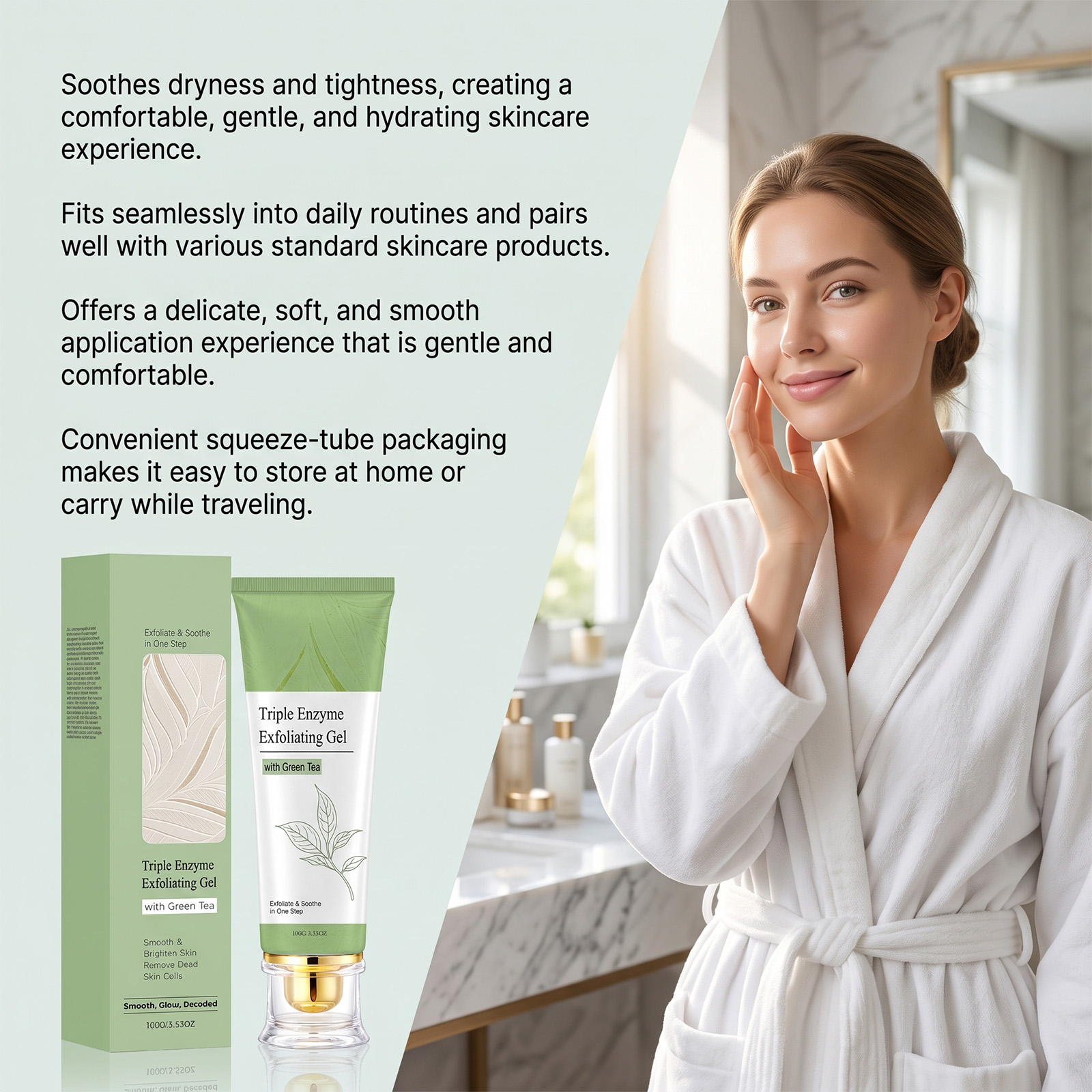 Green Tea Exfoliating Resurfacing Gel Mild Cleansing Hydrating Soft Delicate Smooth Brightening Facial Skin Care