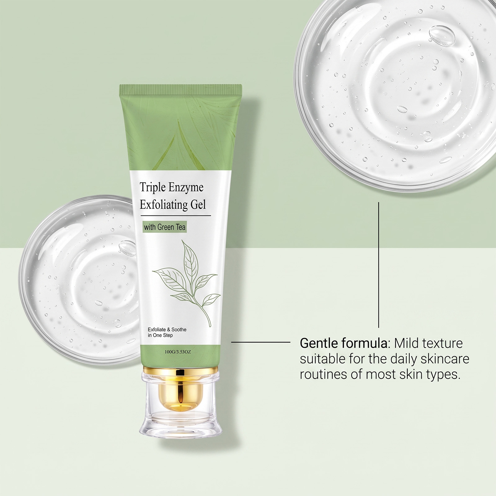 Green Tea Exfoliating Resurfacing Gel Mild Cleansing Hydrating Soft Delicate Smooth Brightening Facial Skin Care