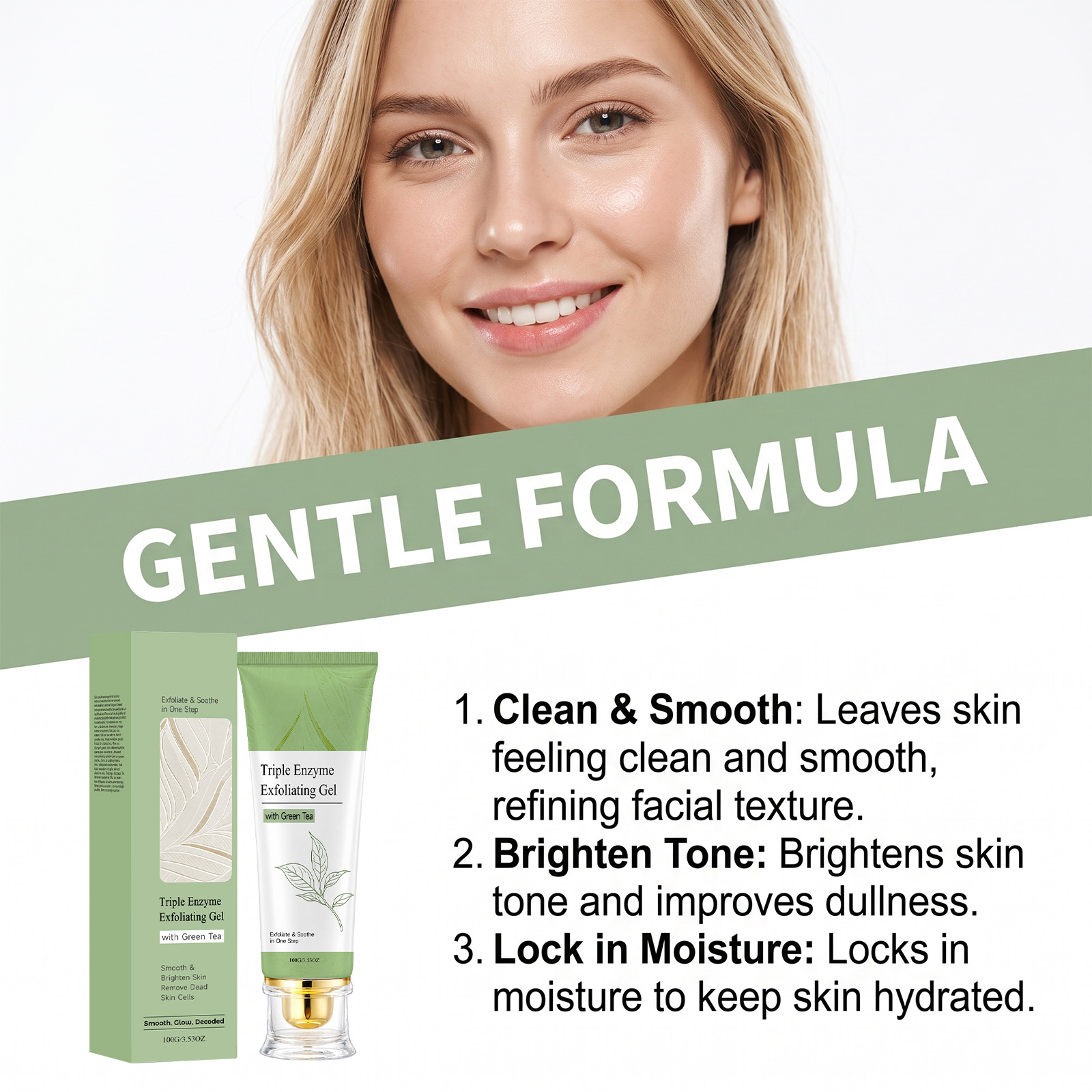 Green Tea Exfoliating Resurfacing Gel Mild Cleansing Hydrating Soft Delicate Smooth Brightening Facial Skin Care