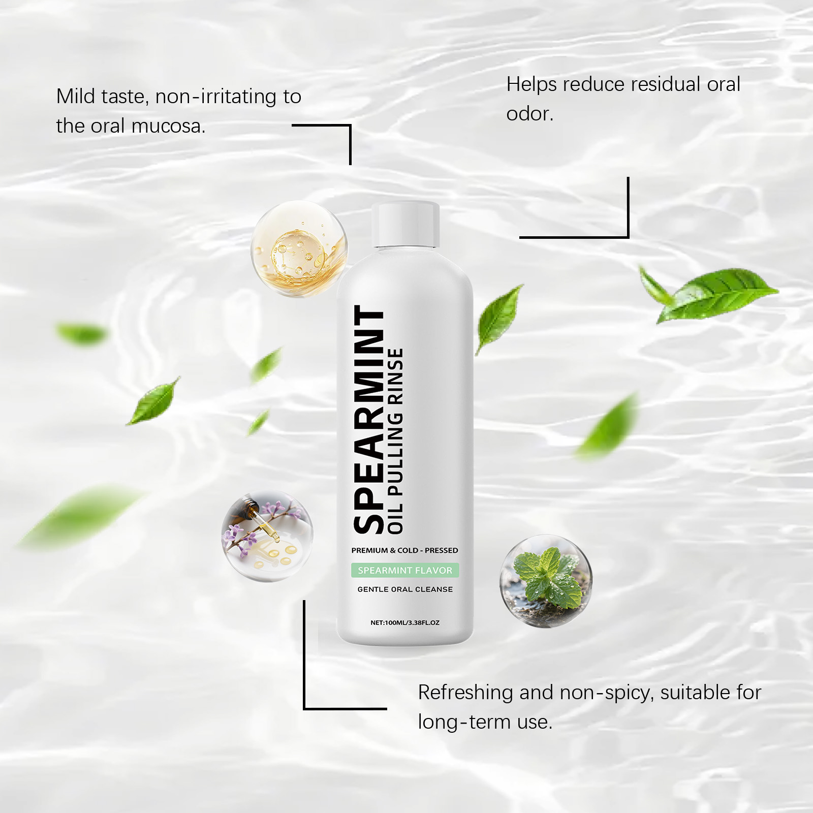 Spearmint Mouthwash Fresh Breath Natural Fragrance Mild Teeth Cleansing Household Daily Carry Pack