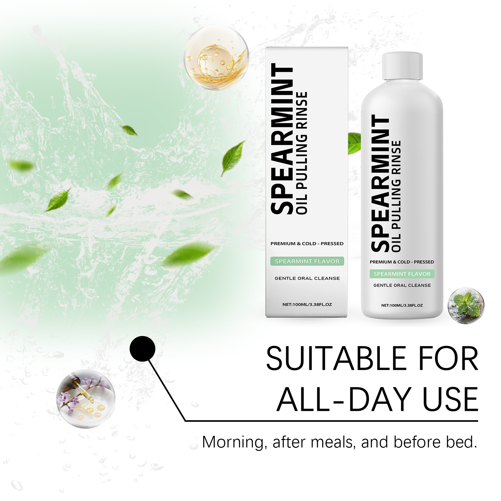 Spearmint Mouthwash Fresh Breath Natural Fragrance Mild Teeth Cleansing Household Daily Carry Pack
