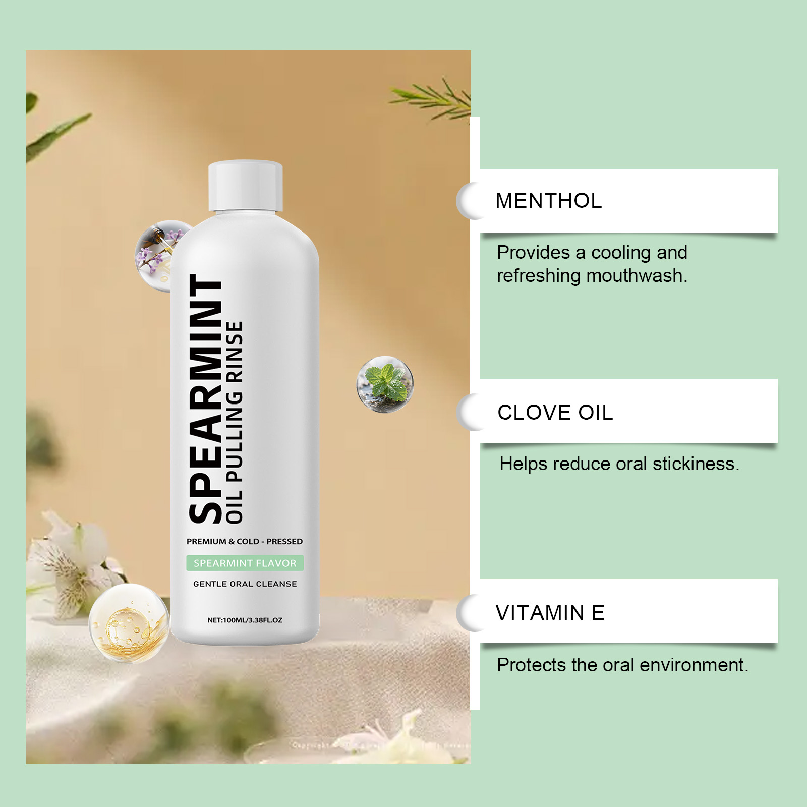 Spearmint Mouthwash Fresh Breath Natural Fragrance Mild Teeth Cleansing Household Daily Carry Pack