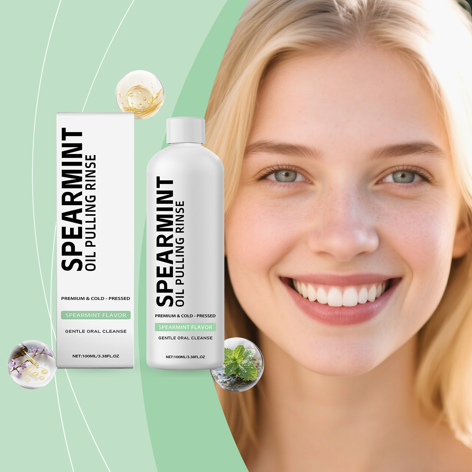 Spearmint Mouthwash Fresh Breath Natural Fragrance Mild Teeth Cleansing Household Daily Carry Pack