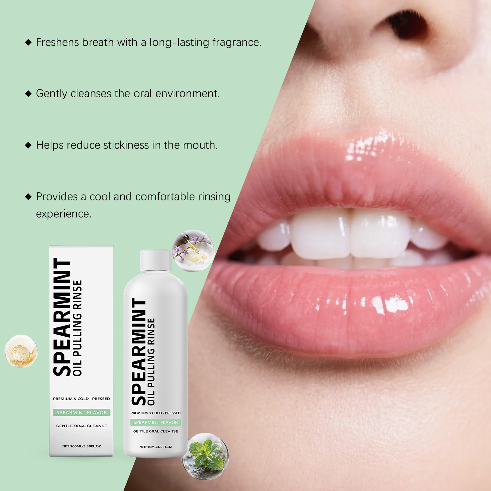 Spearmint Mouthwash Fresh Breath Natural Fragrance Mild Teeth Cleansing Household Daily Carry Pack