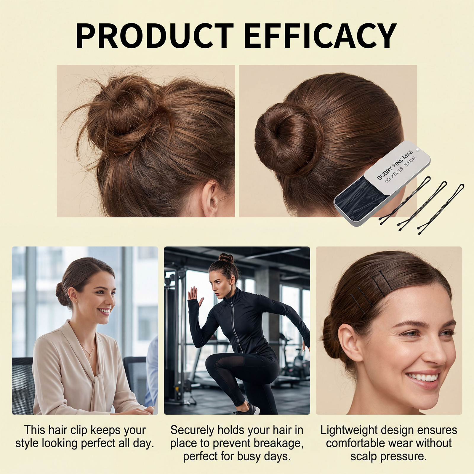 Metal Hair Bun Clip Black Simple Versatile Comfortable Worn Hair Accessory For Hair Fixing