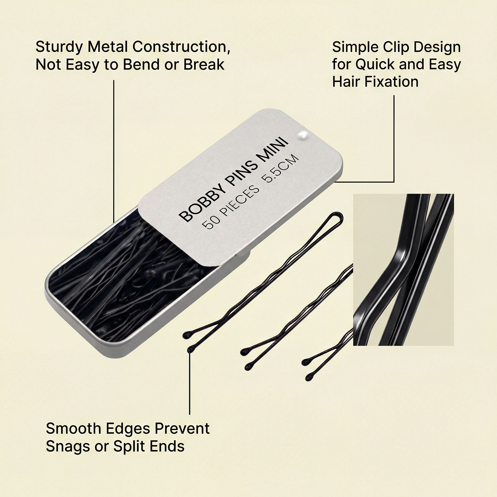 Metal Hair Bun Clip Black Simple Versatile Comfortable Worn Hair Accessory For Hair Fixing