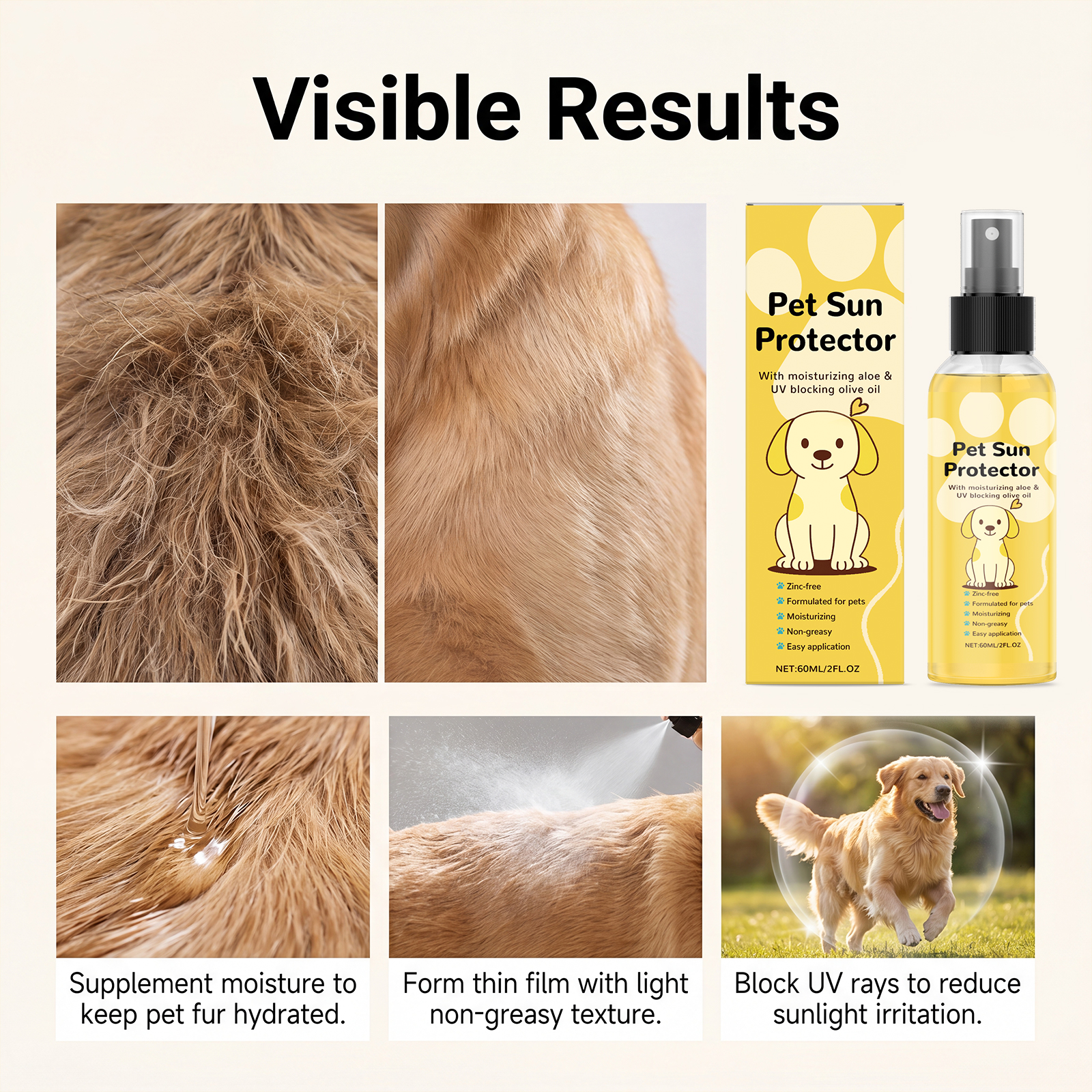 Pet Protective Spray Summer Outdoor Cat Dog Hair Refreshing Non Greasy Gentle Convenient Care
