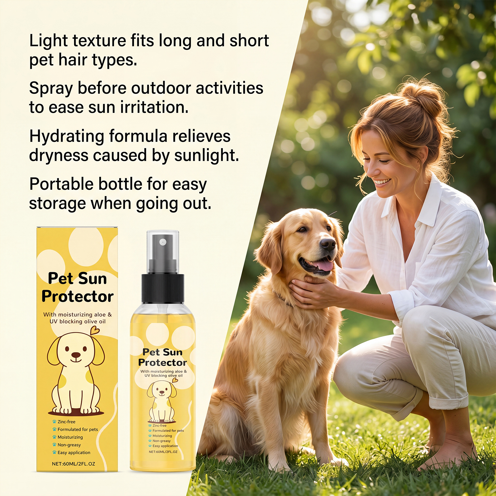 Pet Protective Spray Summer Outdoor Cat Dog Hair Refreshing Non Greasy Gentle Convenient Care