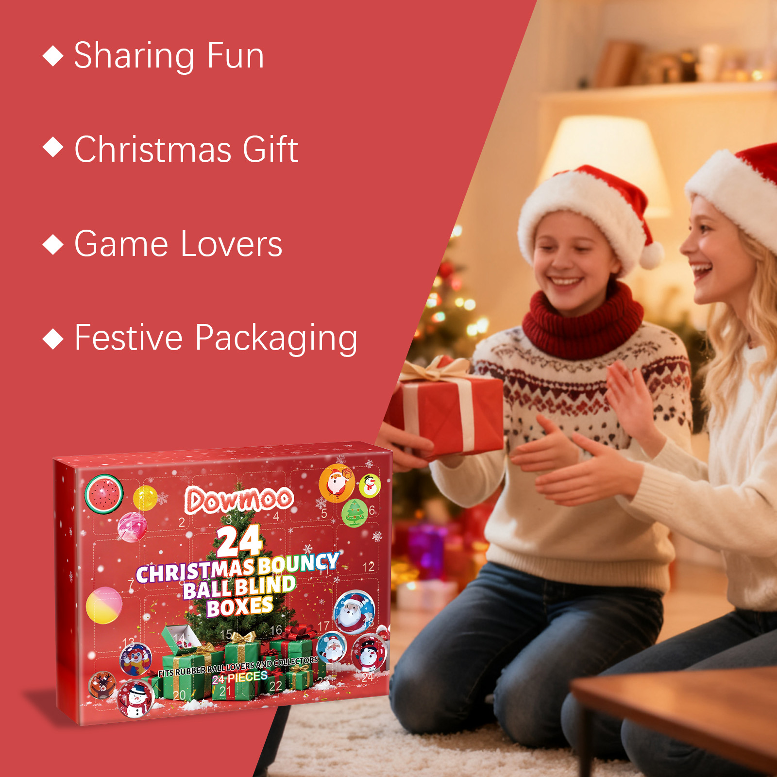 Dowmoo 24 Christmas Bouncy Ball Blind Boxes Holiday Gifts For Gamers Adults Children Toys