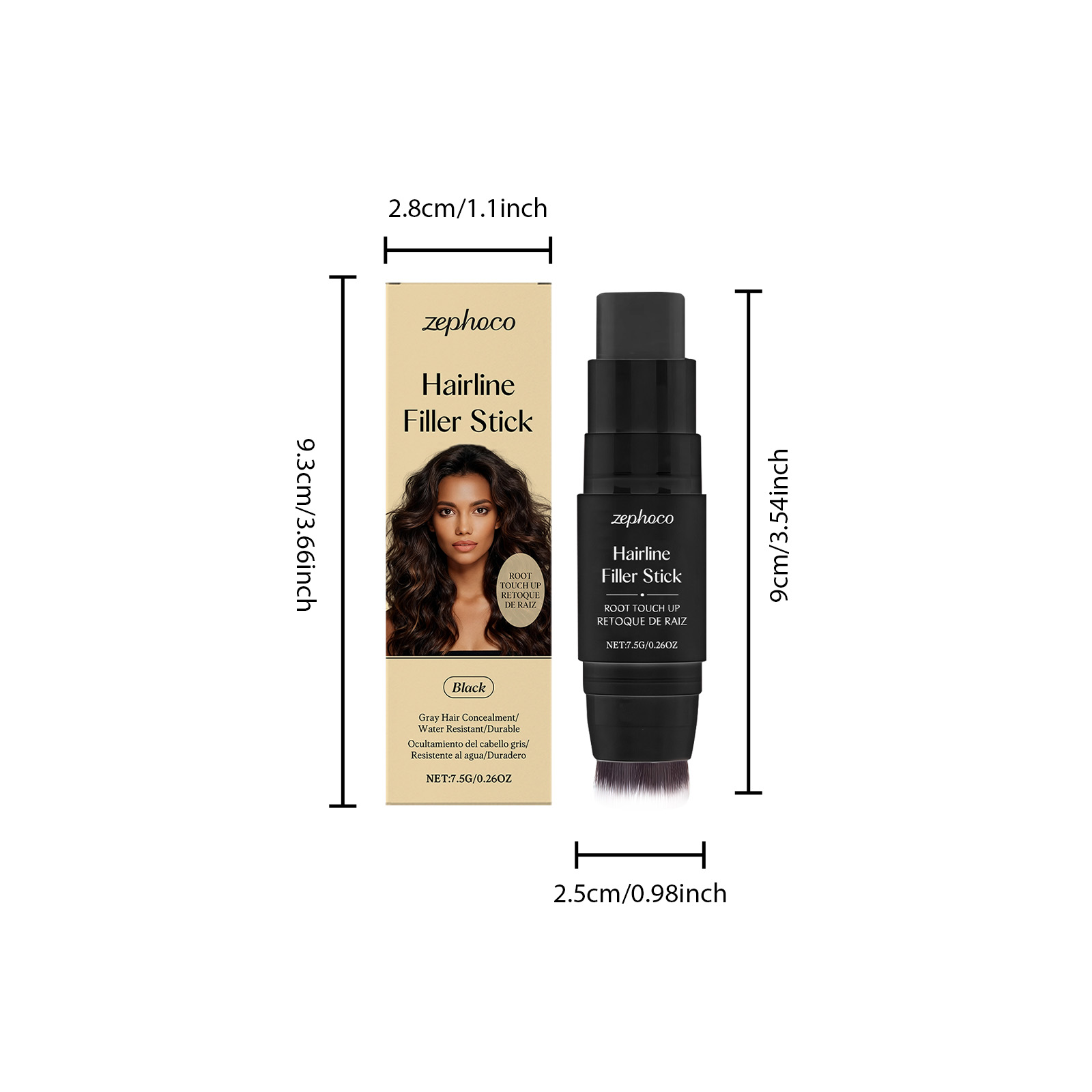 (Brown) Hairline Stick Natural Coverage With Brush Head Non Transfer Portable For Hair Gap Color Filling