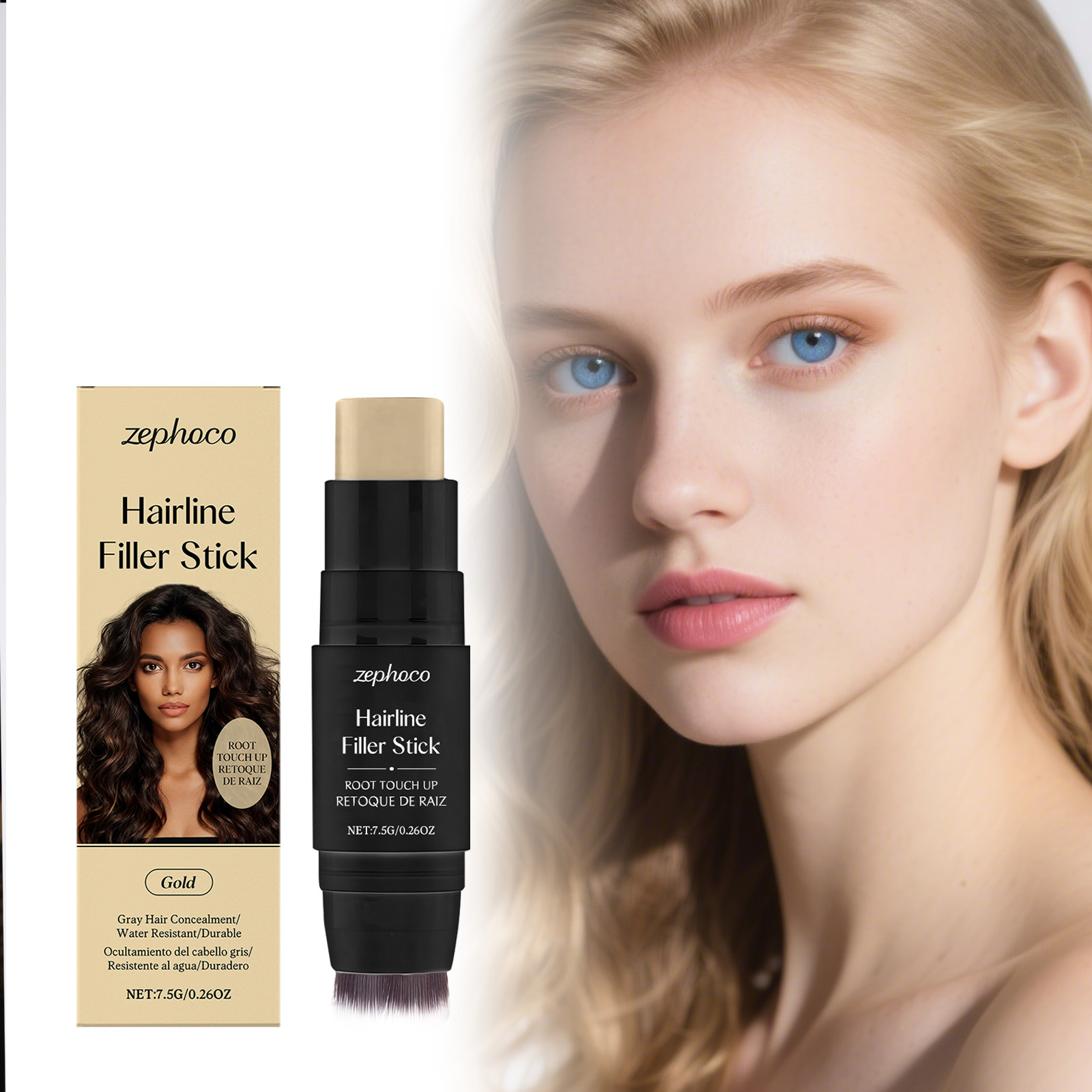 (Brown) Hairline Stick Natural Coverage With Brush Head Non Transfer Portable For Hair Gap Color Filling