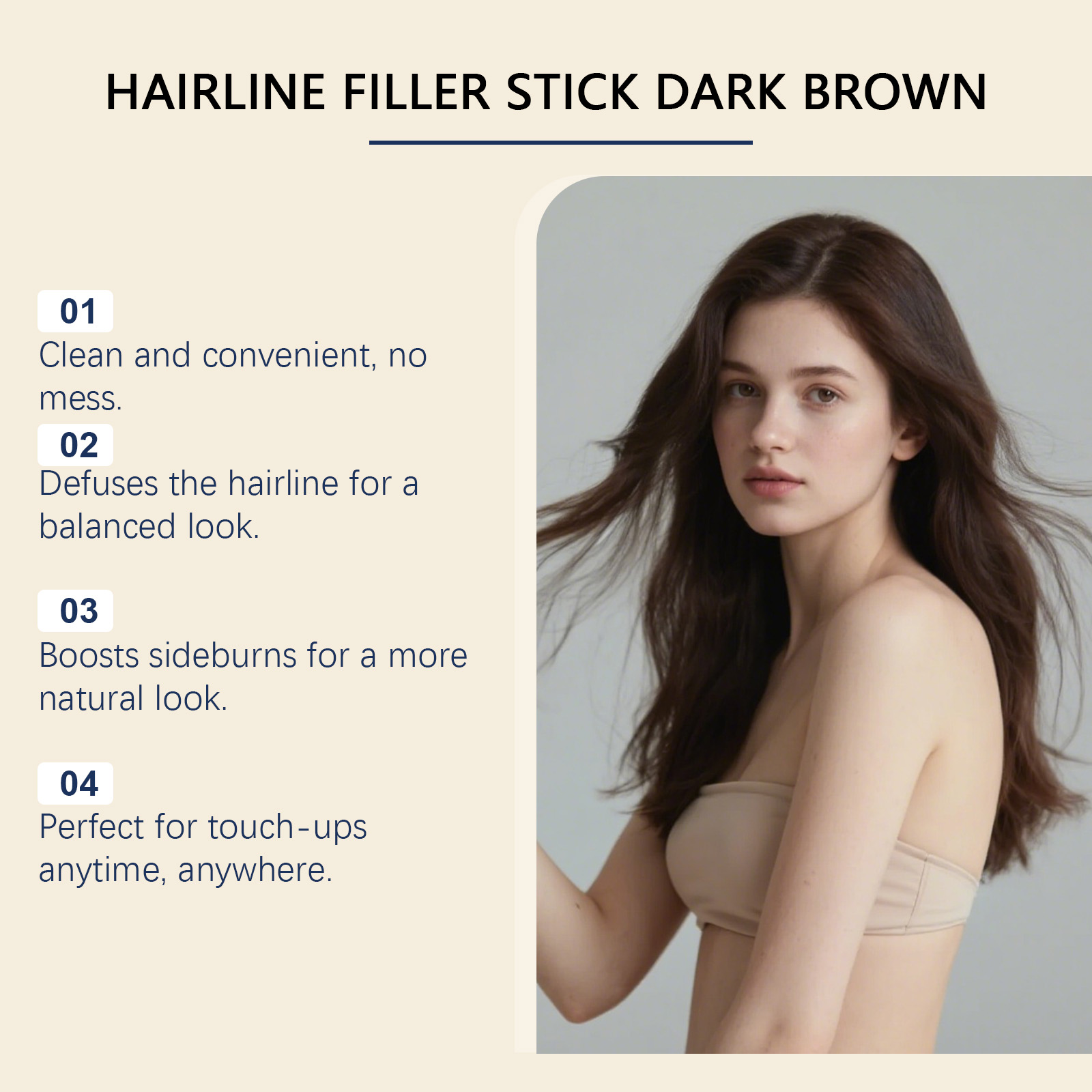 (Brown) Hairline Stick Natural Coverage With Brush Head Non Transfer Portable For Hair Gap Color Filling
