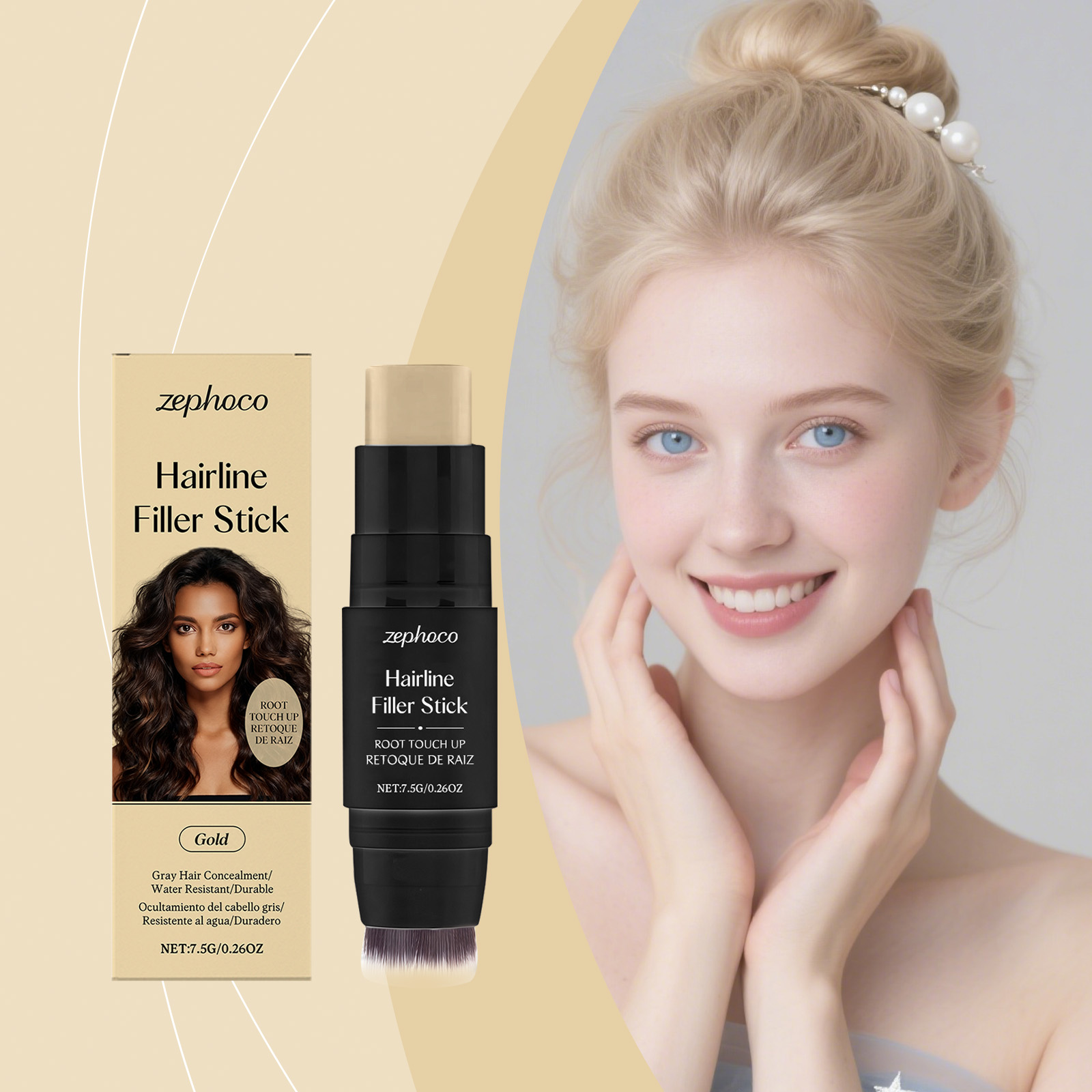 (Brown) Hairline Stick Natural Coverage With Brush Head Non Transfer Portable For Hair Gap Color Filling