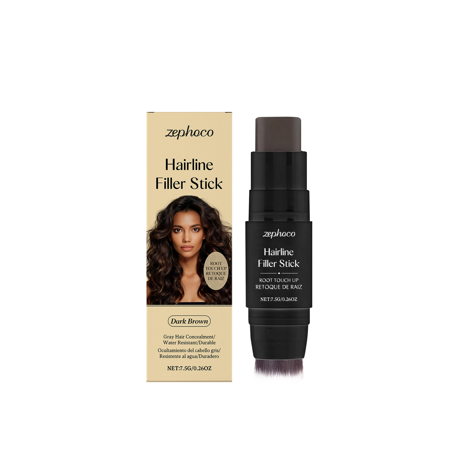 (Brown) Hairline Stick Natural Coverage With Brush Head Non Transfer Portable For Hair Gap Color Filling
