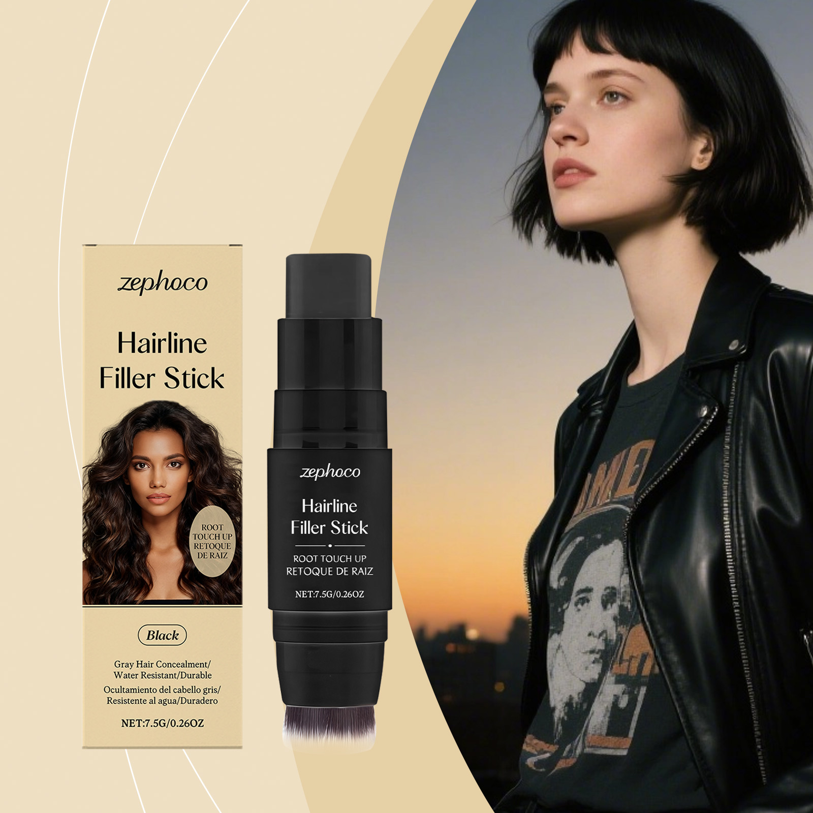(Brown) Hairline Stick Natural Coverage With Brush Head Non Transfer Portable For Hair Gap Color Filling