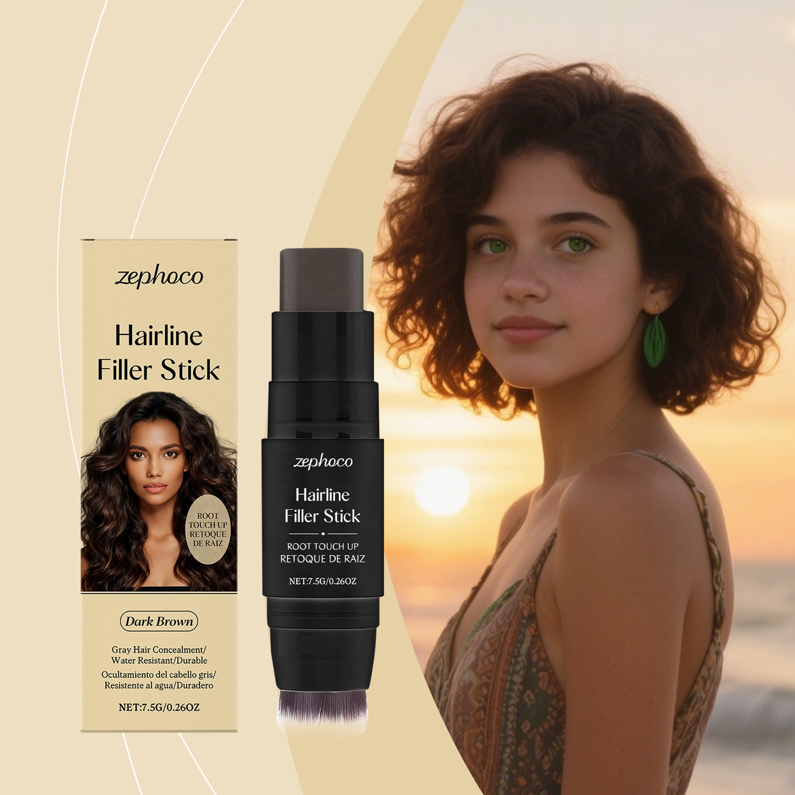 (Brown) Hairline Stick Natural Coverage With Brush Head Non Transfer Portable For Hair Gap Color Filling