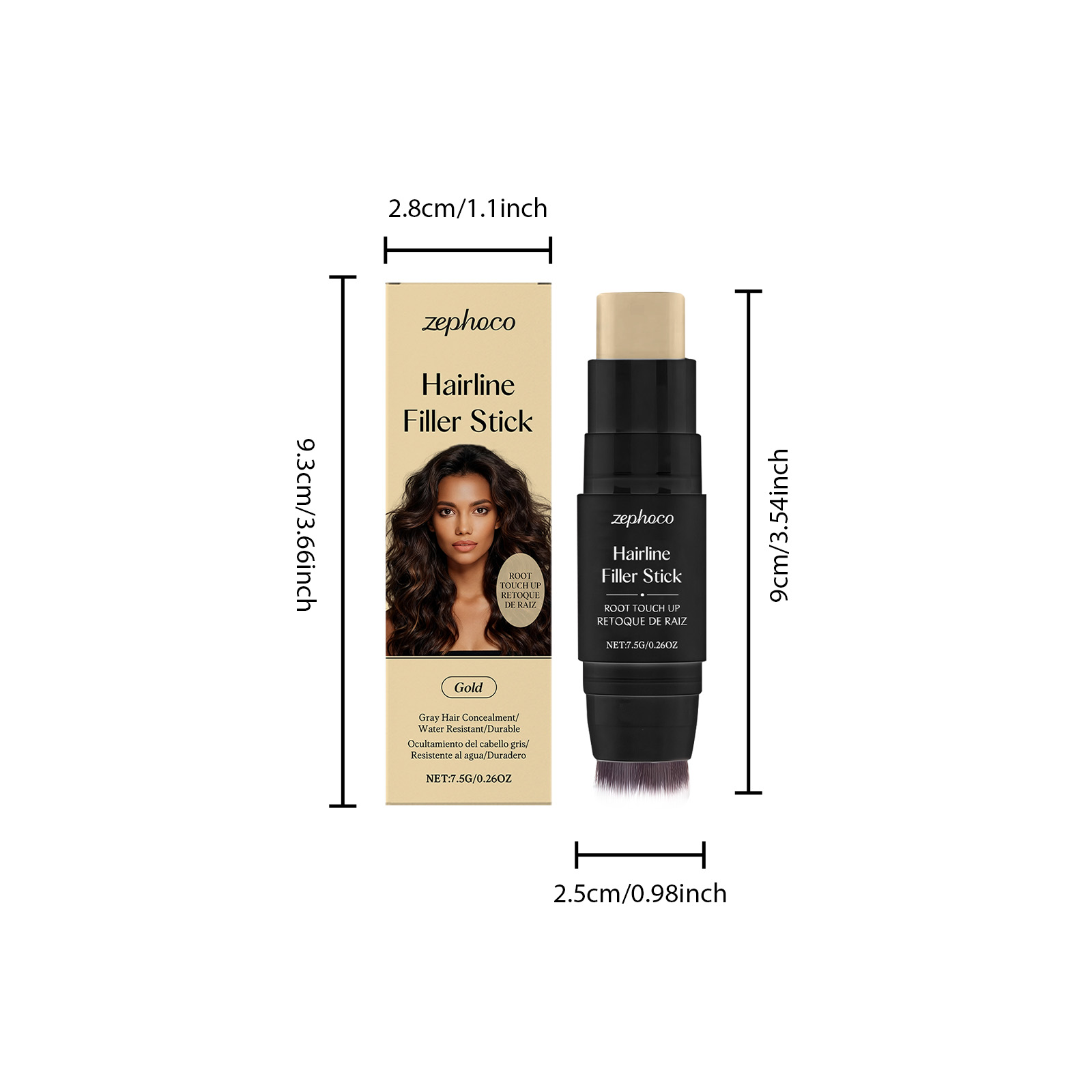 (Brown) Hairline Stick Natural Coverage With Brush Head Non Transfer Portable For Hair Gap Color Filling