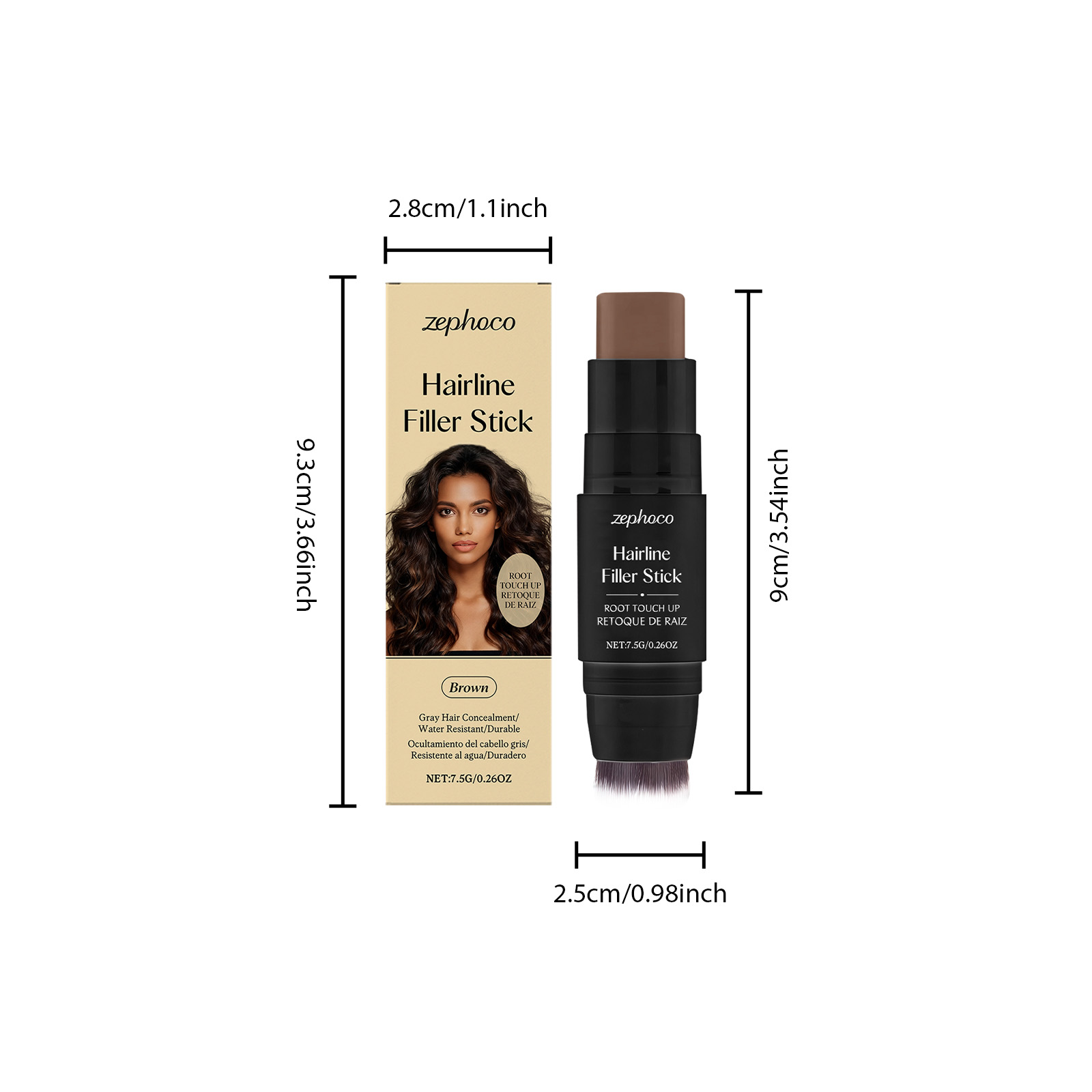 (Brown) Hairline Stick Natural Coverage With Brush Head Non Transfer Portable For Hair Gap Color Filling
