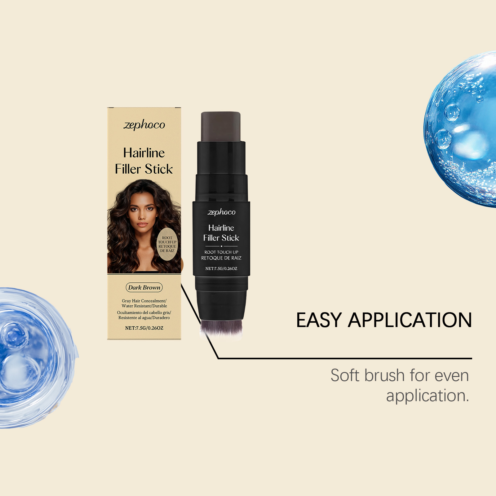 (Brown) Hairline Stick Natural Coverage With Brush Head Non Transfer Portable For Hair Gap Color Filling