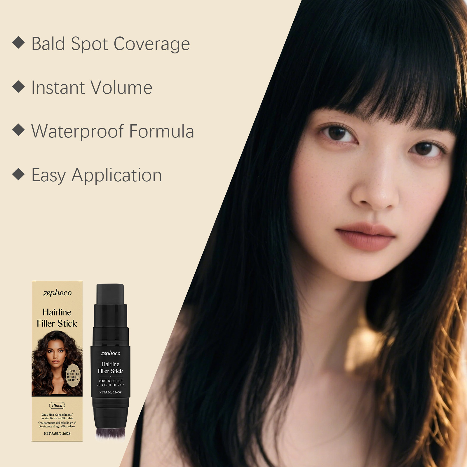 (Brown) Hairline Stick Natural Coverage With Brush Head Non Transfer Portable For Hair Gap Color Filling