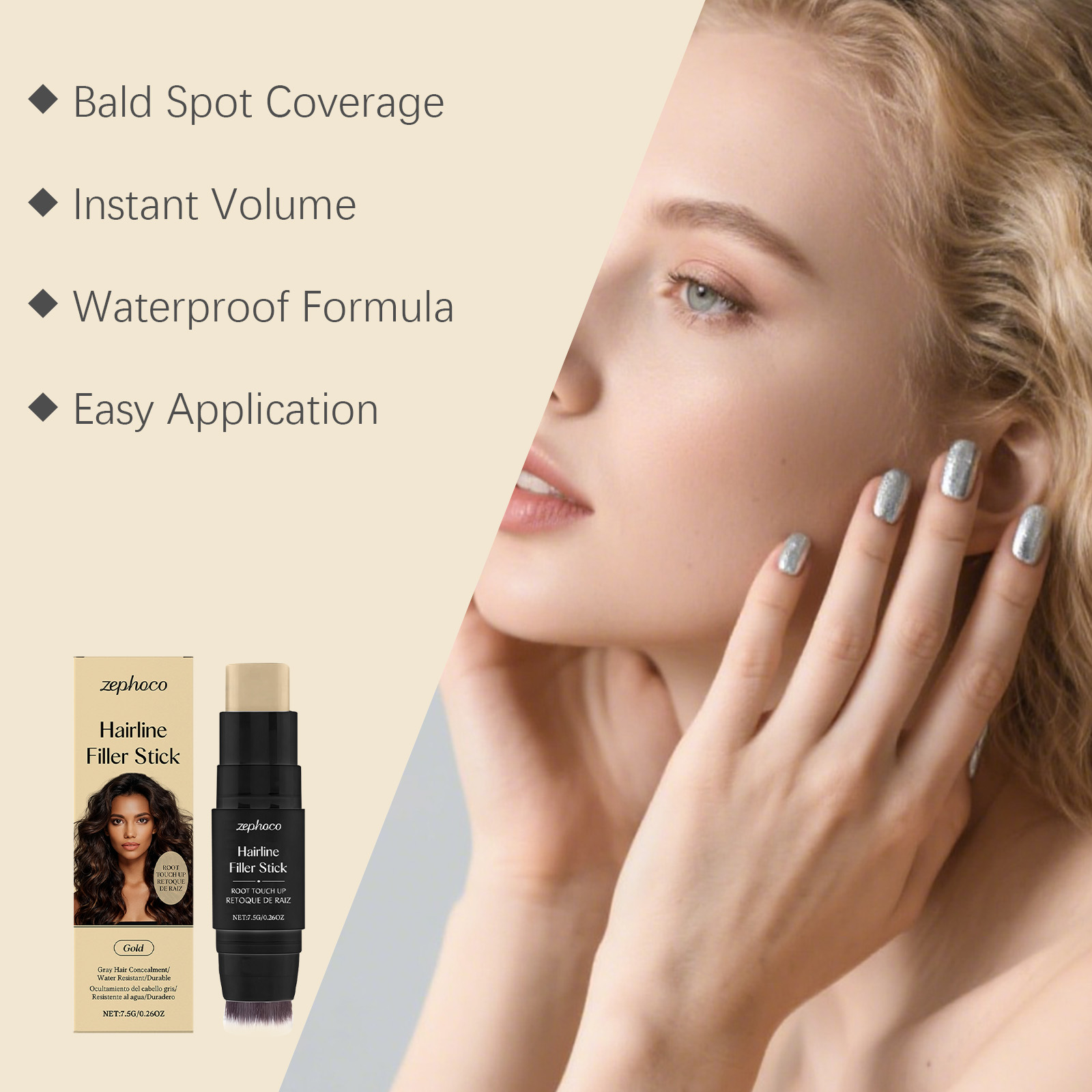 (Brown) Hairline Stick Natural Coverage With Brush Head Non Transfer Portable For Hair Gap Color Filling