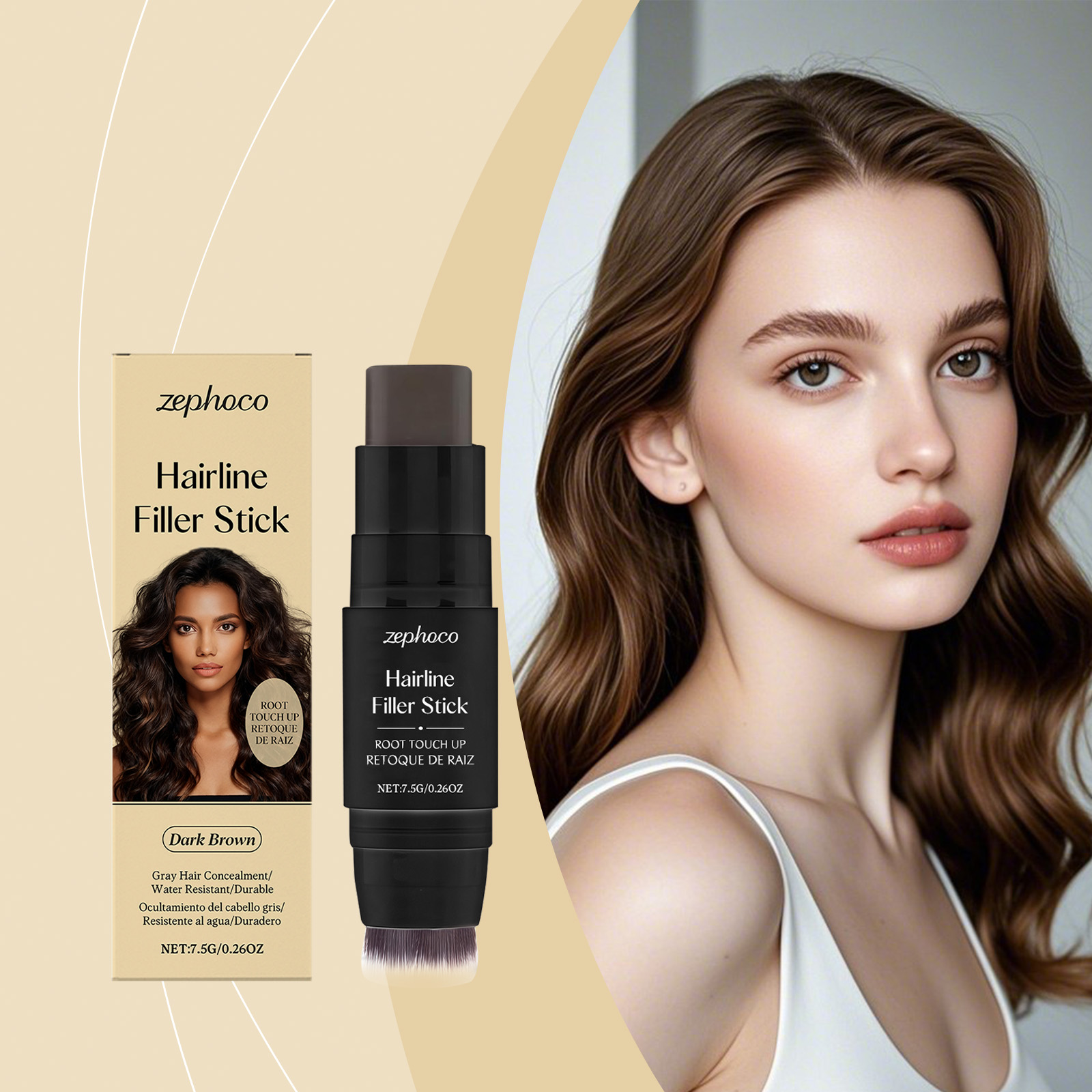 (Brown) Hairline Stick Natural Coverage With Brush Head Non Transfer Portable For Hair Gap Color Filling