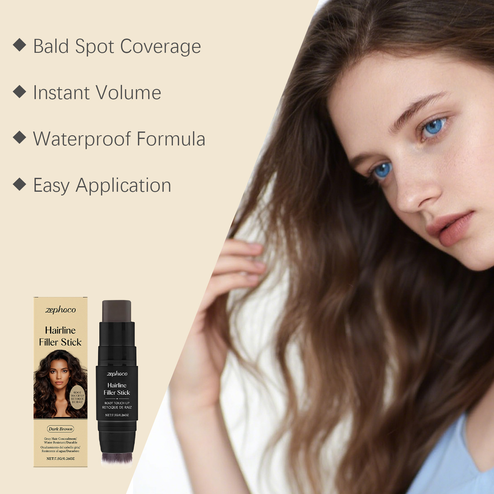 (Brown) Hairline Stick Natural Coverage With Brush Head Non Transfer Portable For Hair Gap Color Filling