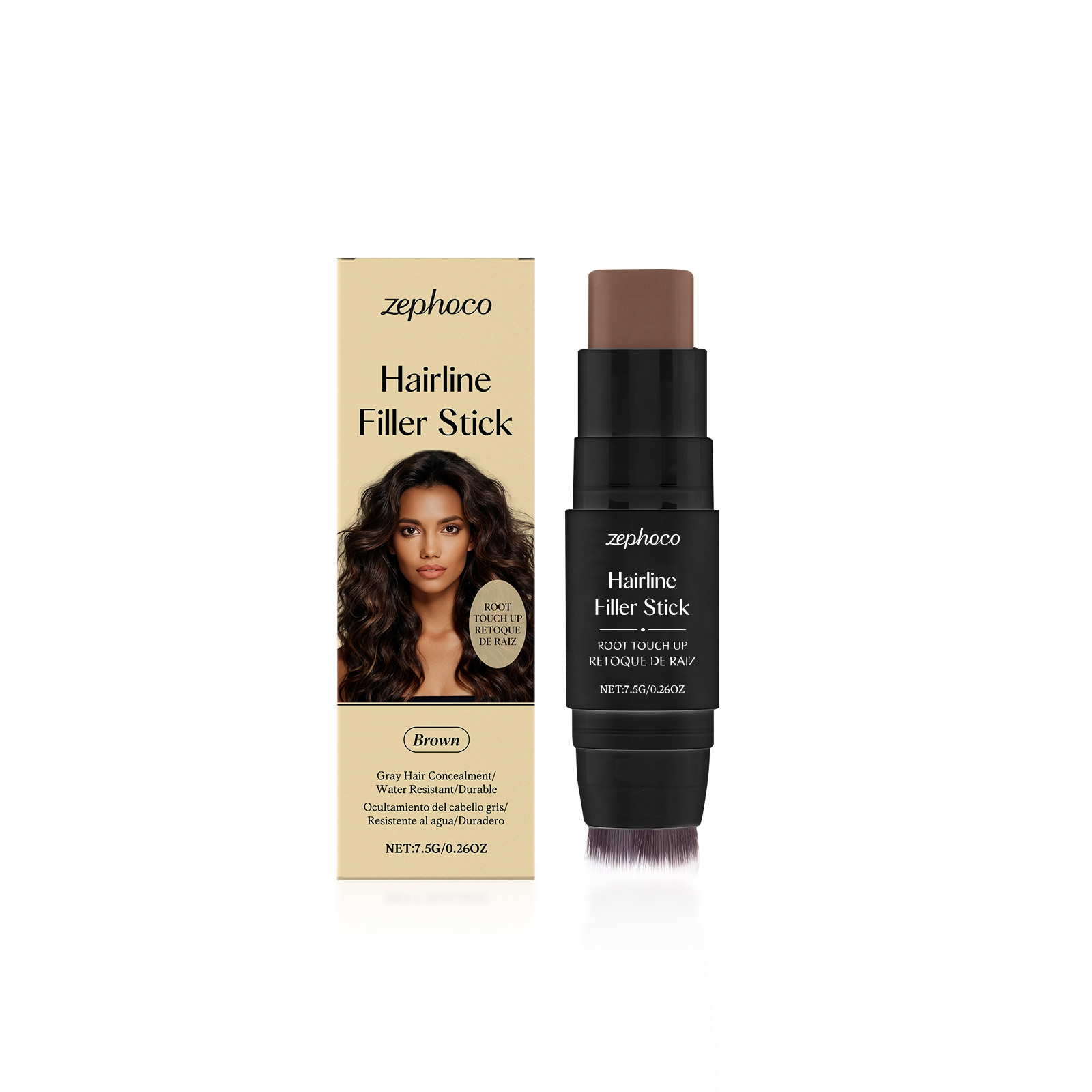 (Brown) Hairline Stick Natural Coverage With Brush Head Non Transfer Portable For Hair Gap Color Filling