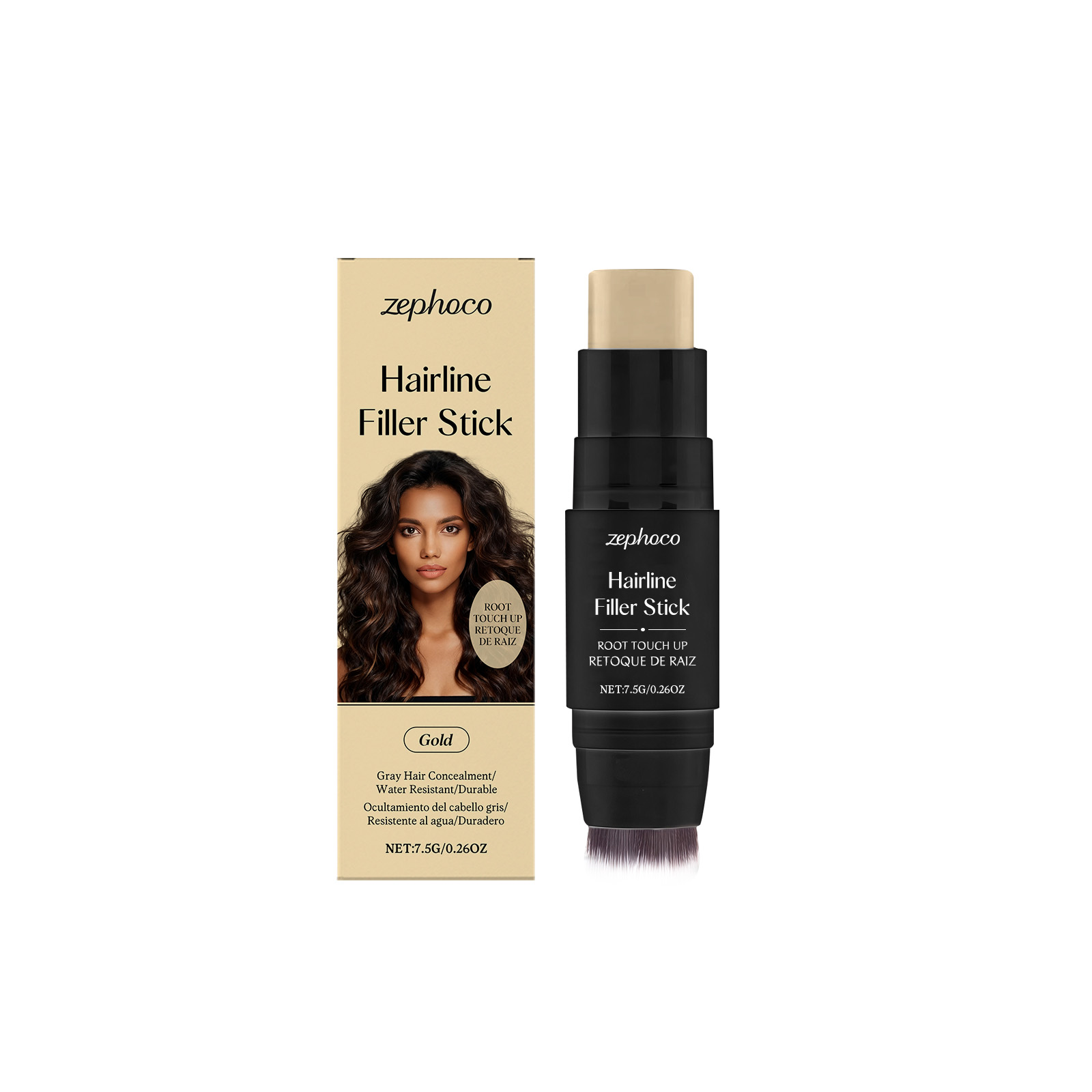 (Brown) Hairline Stick Natural Coverage With Brush Head Non Transfer Portable For Hair Gap Color Filling