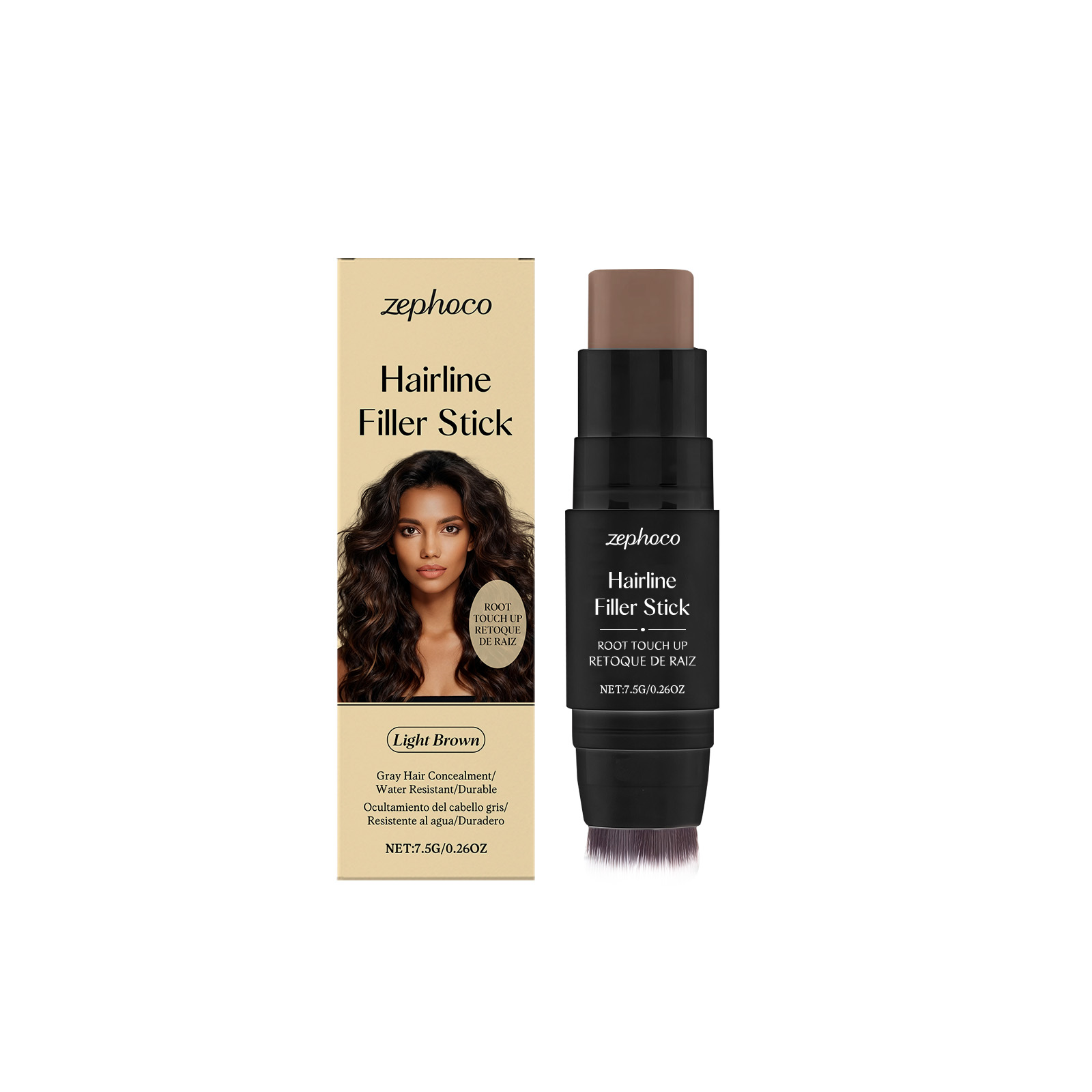 (Brown) Hairline Stick Natural Coverage With Brush Head Non Transfer Portable For Hair Gap Color Filling