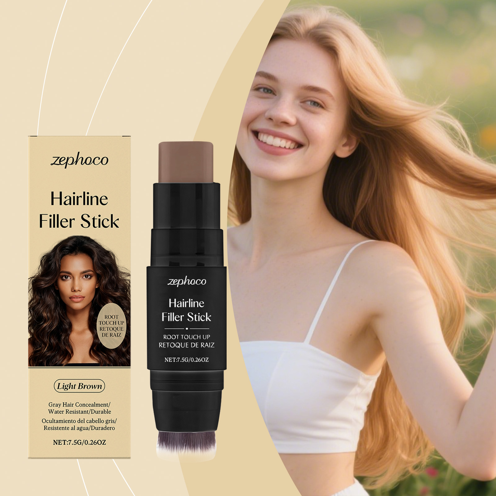 (Brown) Hairline Stick Natural Coverage With Brush Head Non Transfer Portable For Hair Gap Color Filling