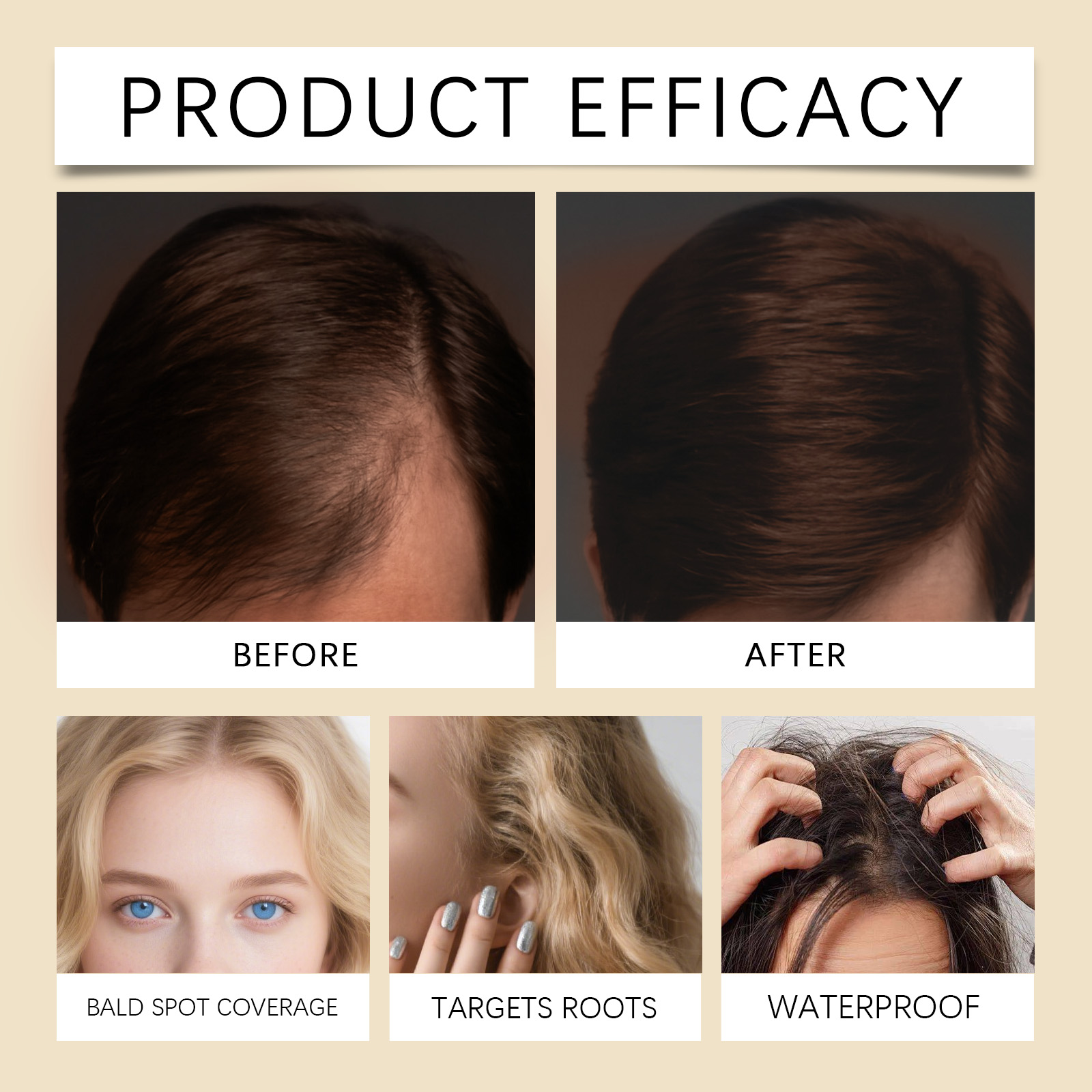 (Brown) Hairline Stick Natural Coverage With Brush Head Non Transfer Portable For Hair Gap Color Filling