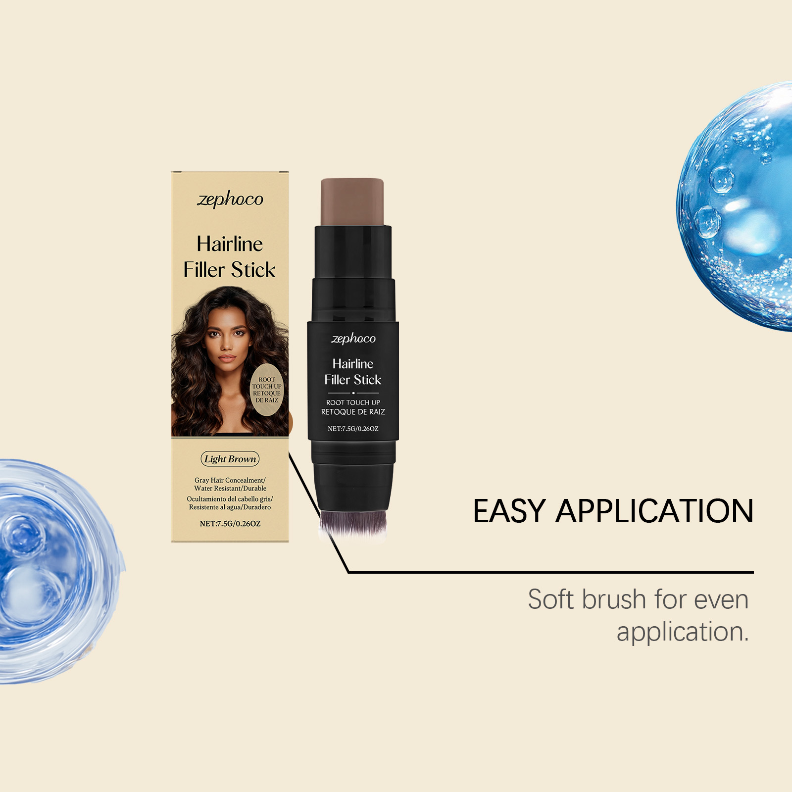 (Brown) Hairline Stick Natural Coverage With Brush Head Non Transfer Portable For Hair Gap Color Filling