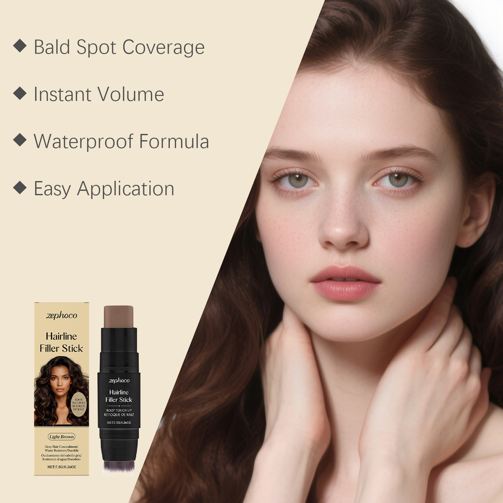(Brown) Hairline Stick Natural Coverage With Brush Head Non Transfer Portable For Hair Gap Color Filling