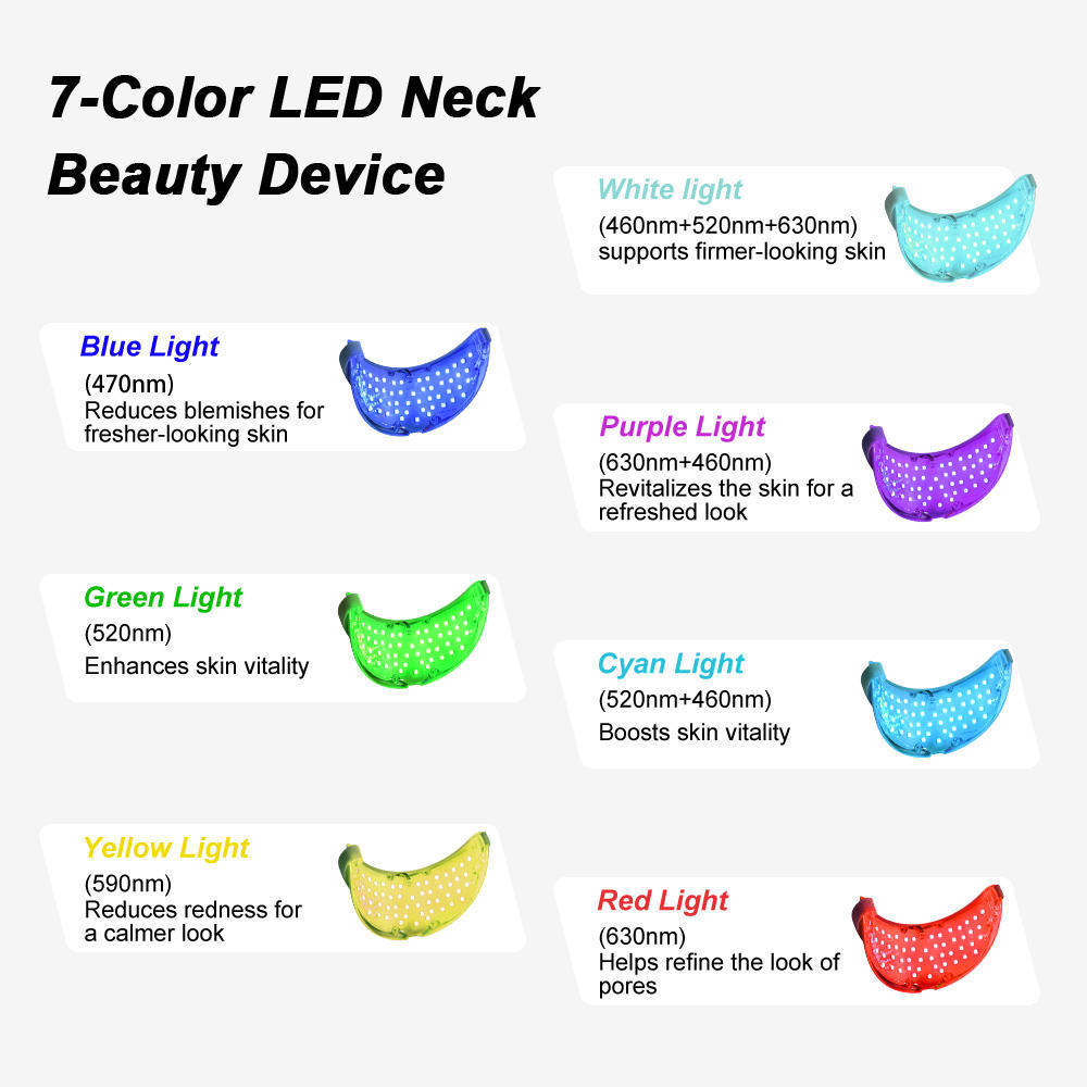 Neck LED Lift Mask 7 Color Photon Rejuvenation Beauty Neck Mask Anti-Wrinkle Skin Tightening Neck Beauty Device Skin Brighten Rejuvenation Neck Wrinkle Remover