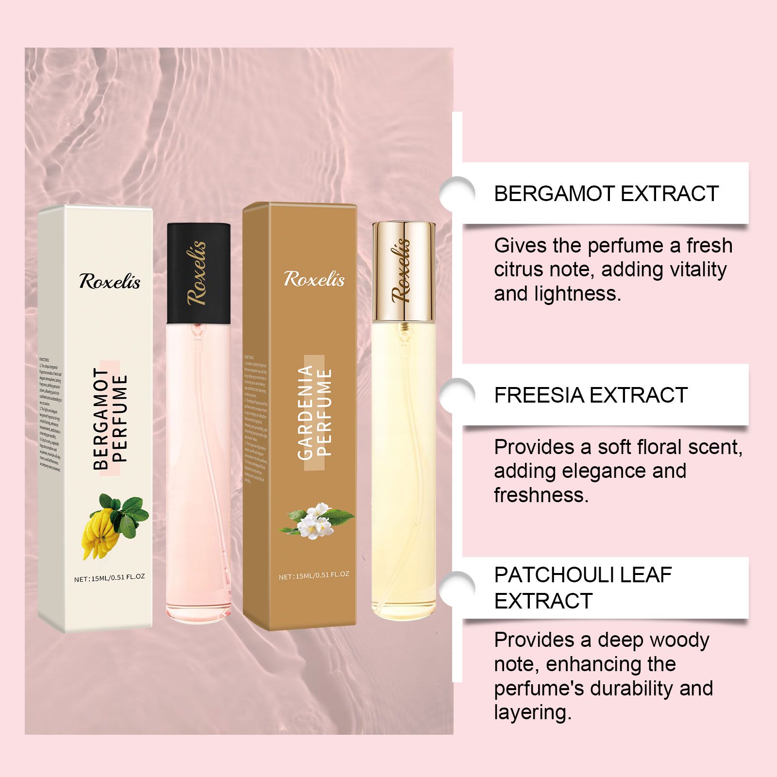 (Gardenia) Elegant Perfume Bergamot Rose Fresh Long Lasting Portable For Daily Wear And Gifting 15ml