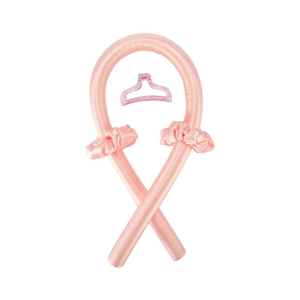 Women Silk Ribbon Hair Curler Heatless Curling Rod Headband Wave Former Pink