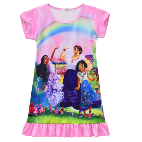 (Pink, 6-7 Years) Encanto Mirabel Sleepwear Dress Girls Pleated Skirt Nightdress Nightie