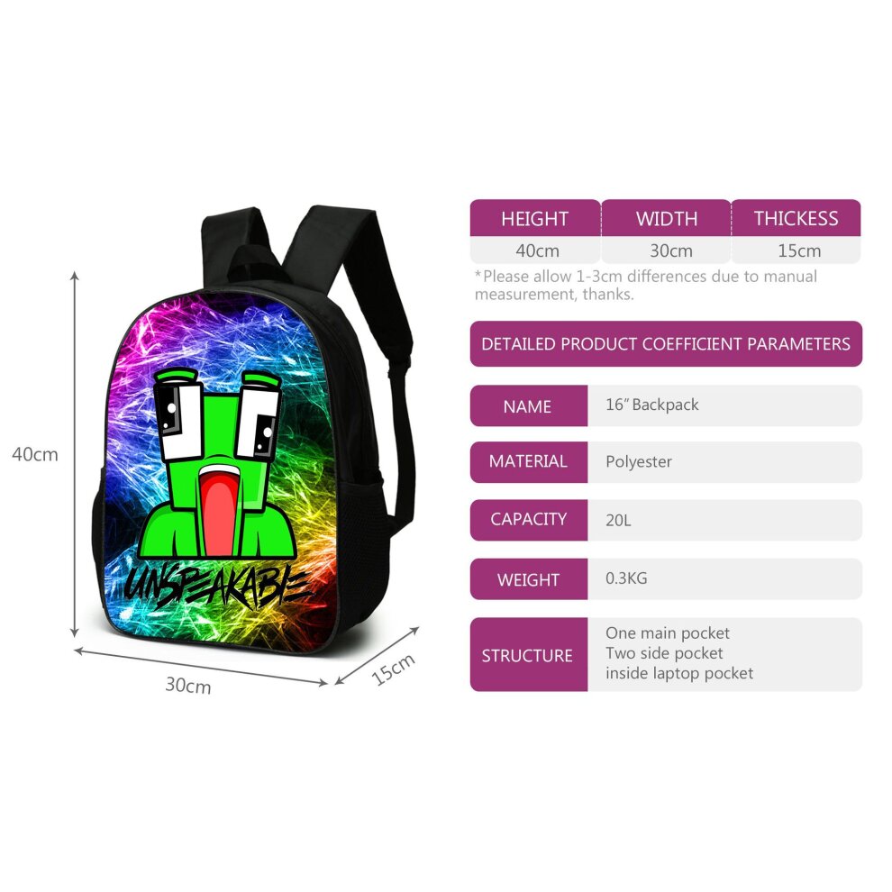 (Style 1) 3 PCS UNSPEAKABLE Backpack Kids School Bag Gift