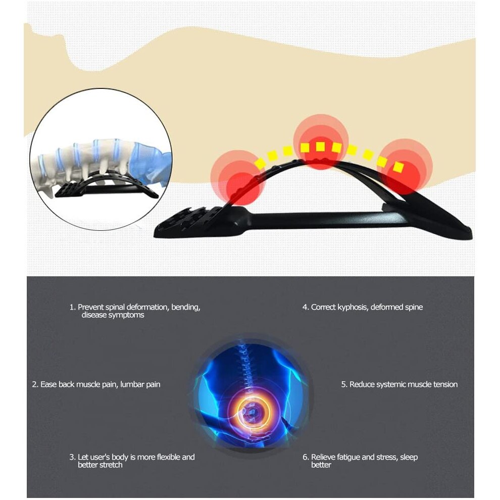 Back Stretcher Posture Massager for Back Relaxation Pain Relief, Back Massager Magic Stretcher Fitness Stretch Equipment Lumbar Support Relaxation 3 Levels Adjustable Back Stretching Spine Deck Posture Massager